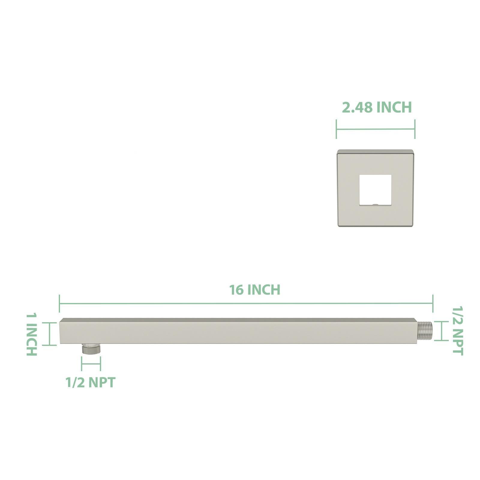 16" Wall Mounted Shower Arm With Flange, Brushed Nickel Brushed Nickel Stainless Steel