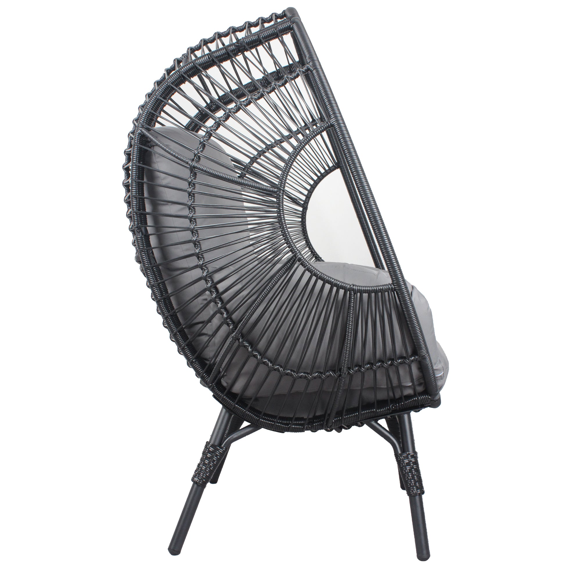 Patio Pe Wicker Egg Chair Model 2 With Black Color Rattan Grey Cushion Yes Black Foam Steel