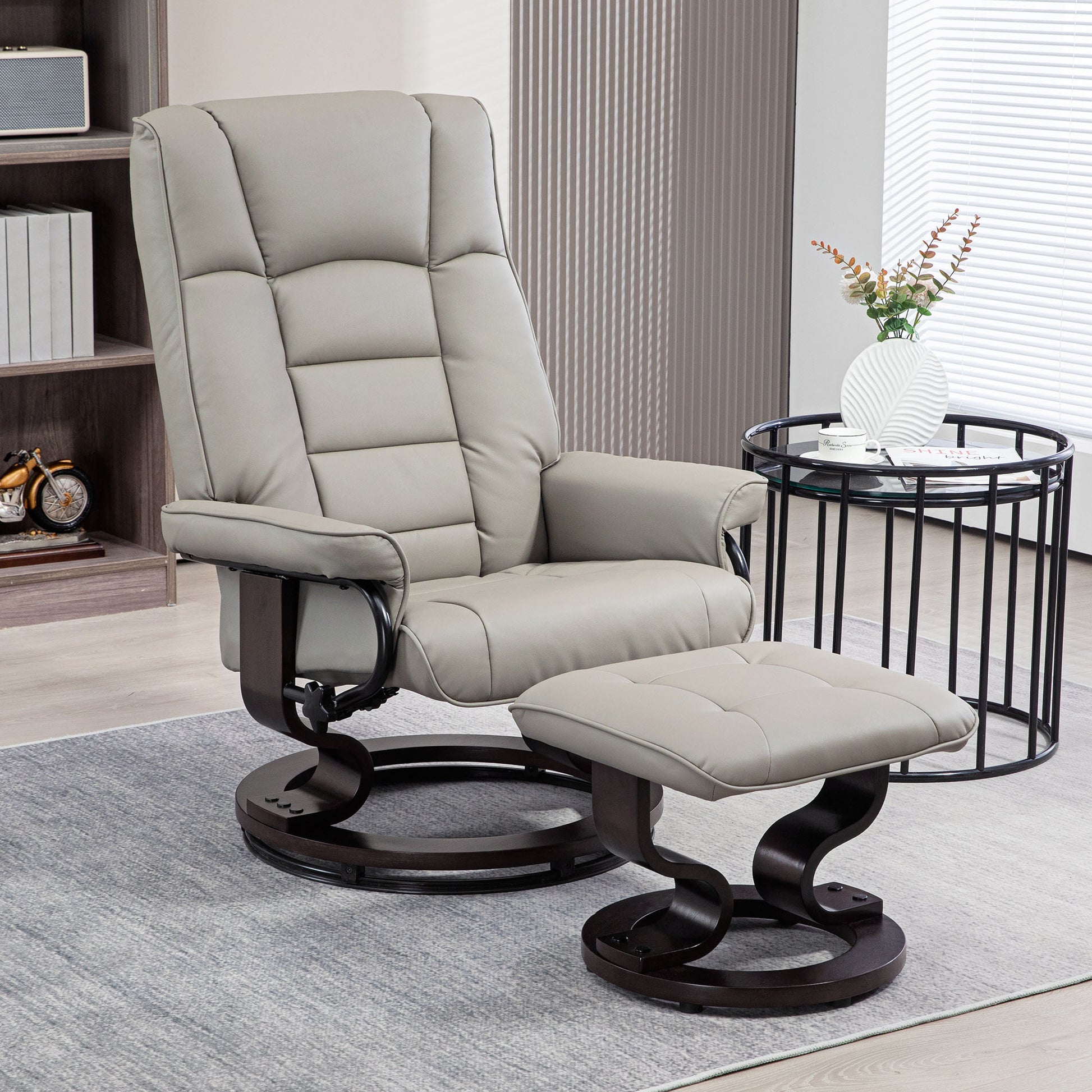 Homcom Recliner With Ottoman, Swivel Recliner Chair And Ottoman, Faux Leather Reclining Chair With High Back And Wood Frame For Living Room, Bedroom, Gray Gray Faux Leather