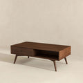 Caroline Walnut Coffee Table Dark Brown Brown Primary Living Space Mid Century Modern Walnut Rectangular Solid Wood