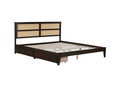 King Size Bed With Rattan Headboard, Two Storage Drawers, Rubber Wood Bed With Enhanced Support Salts And Feet,Espresso King Espresso Rubber Wood