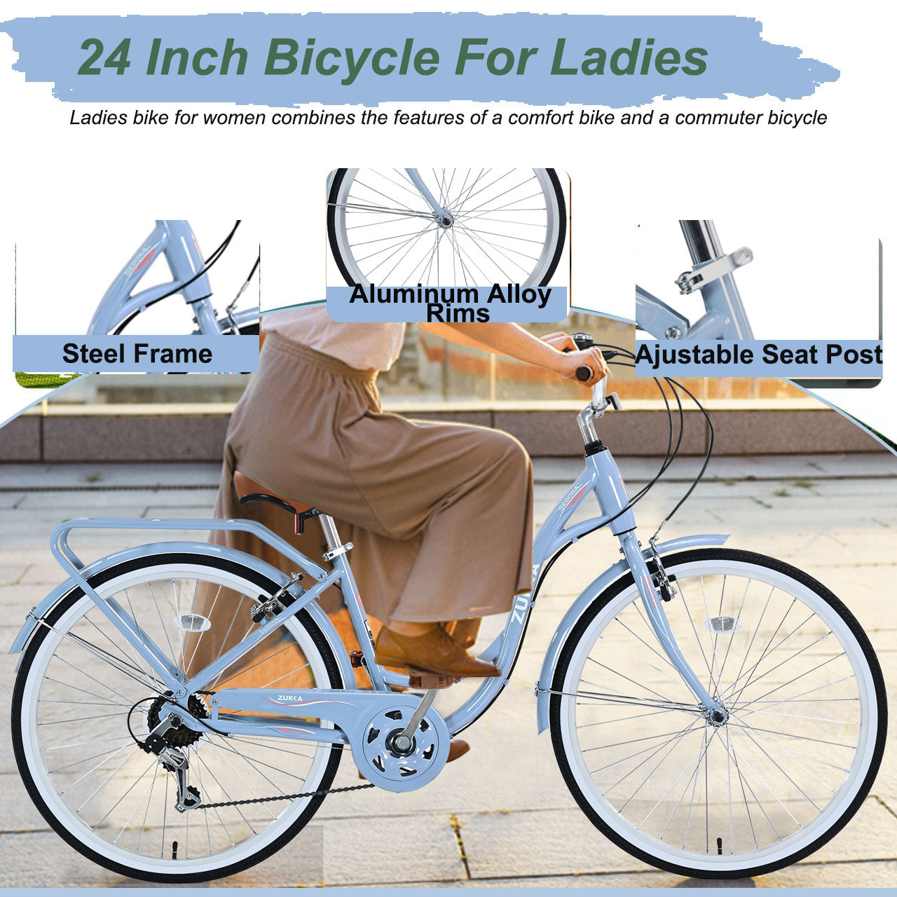 7 Speed, Steel Frame, Multiple Colors 24 Inch Ladies Bicycle Cycling Blue Garden & Outdoor Steel