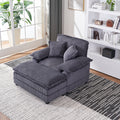 56.3 Inch Corduroy Single Sofa With 2 Toss Pillows And A Ottoman ,Comfy Sofa Deep Seat Couch For Living Room Grey Foam 1 Seat