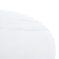 A Modern Minimalist Circular Dining Table With A 42 Inch Diameter White Patterned Tabletop And White Metal Legs. Suitable For Restaurants, Living Rooms, And Conference Rooms. White Mdf Metal