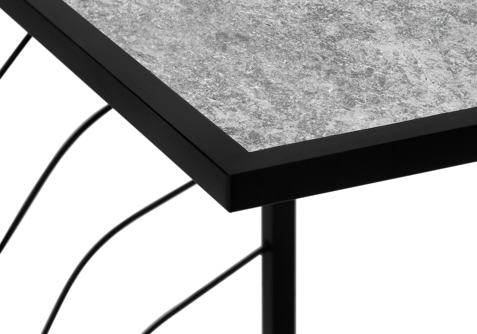 Accent Table, C Shaped, End, Side, Snack, Living Room, Bedroom, Grey Laminate, Black Metal, Contemporary, Modern Grey Metal