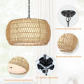 Rattan Farmhouse Chandelier Light Brown Rattan Metal