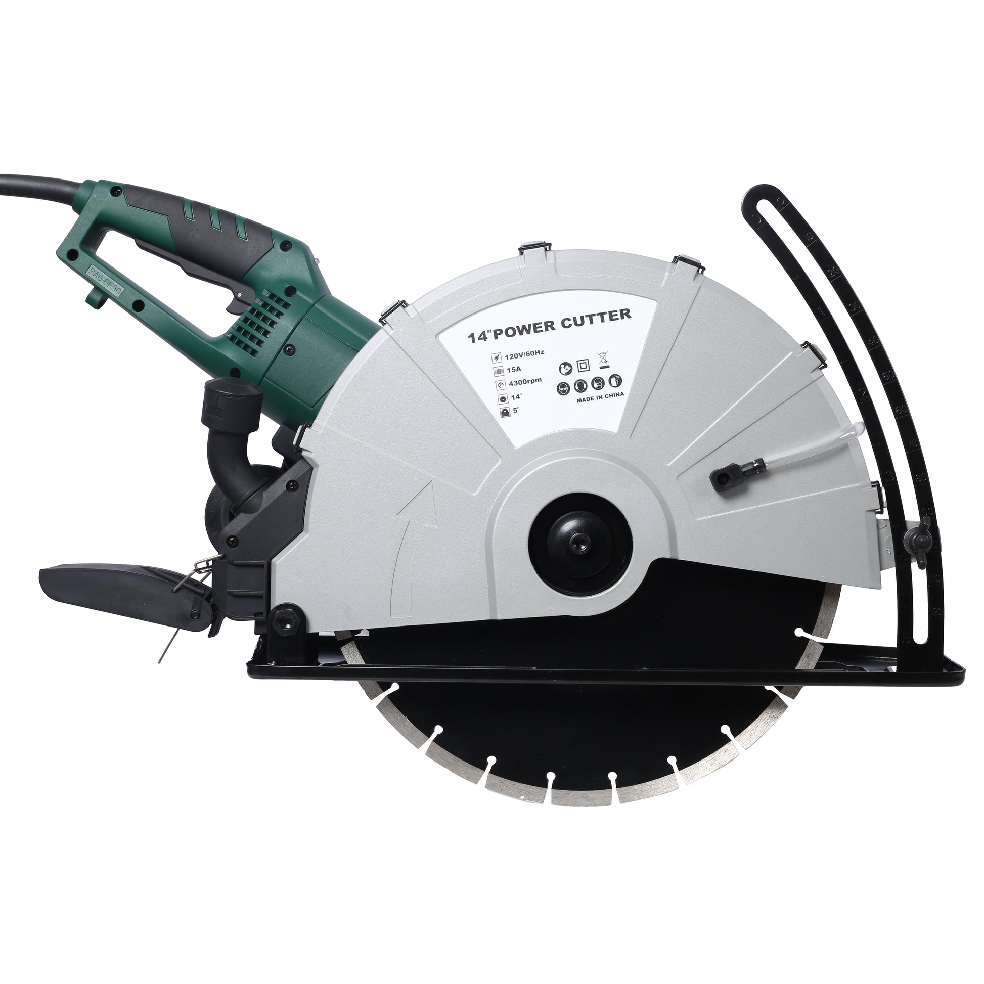 Portable 14" Wet Dry Electric Corded Circular Concrete Saw Power Angle Cutter 2600W W Water Line & Guide Roller With Blade Etl Certificate. Green Steel
