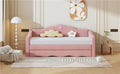 Twin Size Upholstered Daybed With Wave Shaped Trundle, Pink Pink Velvet