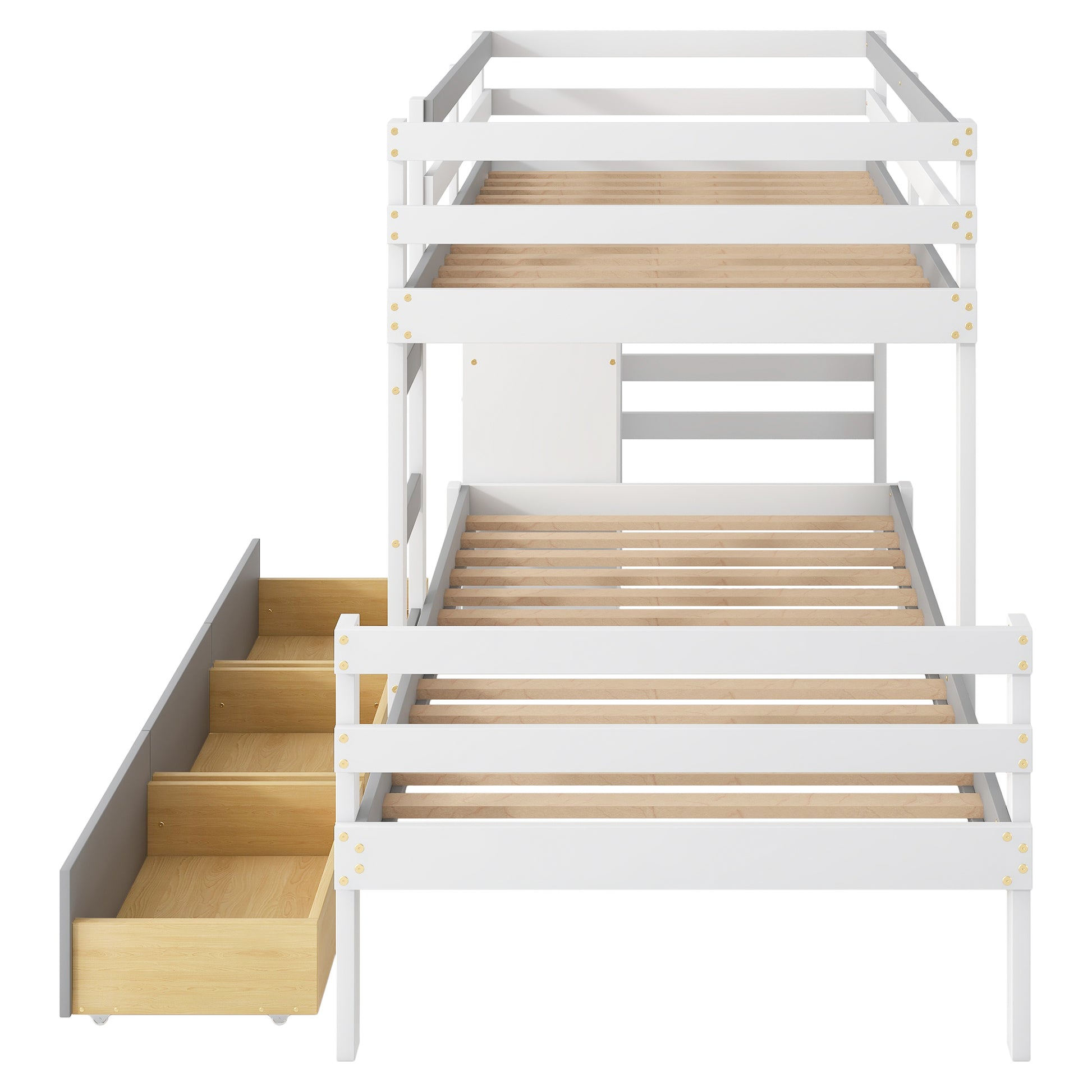 Twin Over Twin Loft Bunk Bed With Drawers And Ladder, Gray Twin Gray Pine