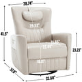 Beige Grey Leatheraire Swivel And Rocker Power Recliner Chair With Lumbar And Neck Support Pillow, Heavy Duty Motion Mechanism With Usb And Type C Ports Beige Polyester Power Push Button Metal Primary Living Space Medium Firm Tight Back Heavy Duty