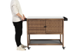 Outdoor Wicker Bar Cart, Patio Wine Serving Cart W Wheels, Rolling Rattan Beverage Bar Counter Table W Glass Top For Porch Backyard Garden Poolside Party, Brown No Brown Garden & Outdoor Steel