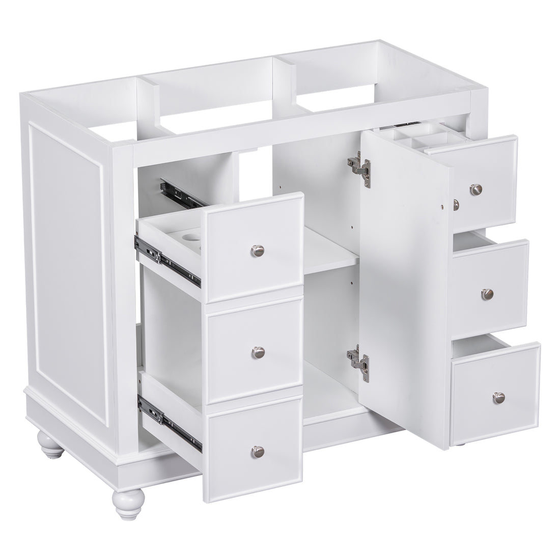 Cabinet Only 36" White Bathroom Vanity Sink Not Included White Solid Wood Mdf Resin