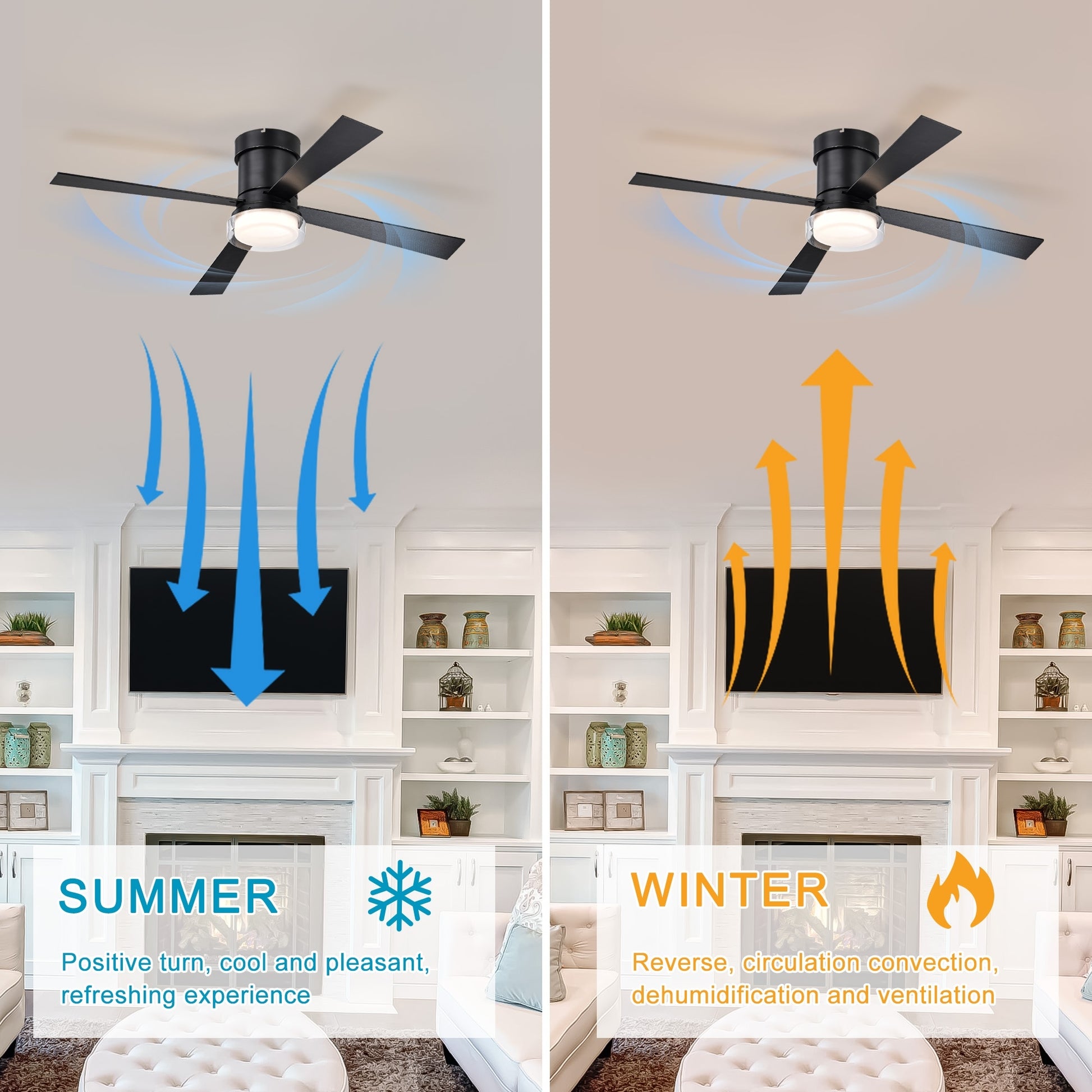 48'' Fandelier Ceiling Fans With Lights And Remote, Low Profile Ceiling Fan Flush Mount & Hang, 3000K 6500K Dimmable Led Fan Light, White Modern Ceiling Fans With Lights For Bedroom Matte Black Ceiling Fans 2700K 3000K Warm White Under 1000Lm American