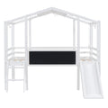 Twin Size Loft Bed With Ladder And Slide, House Bed With Blackboard And Light Strip On The Roof, White Twin White Solid Wood Mdf