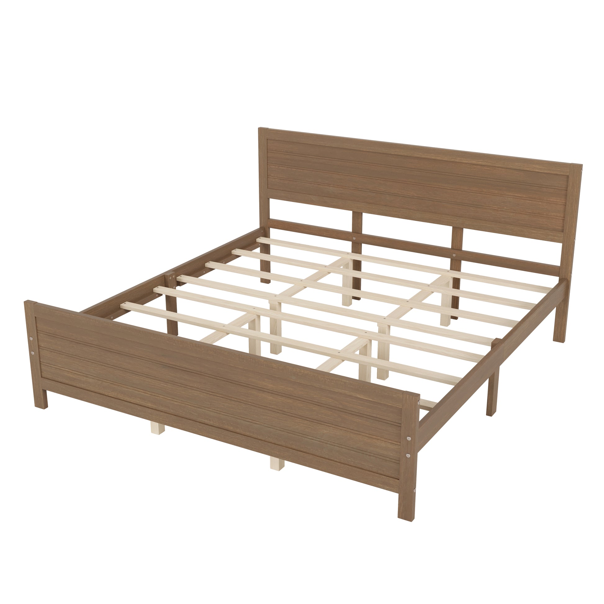 Wood Platform Bed Frame With Headboard, Mattress Foundation With Wood Slat Support, No Box Spring Needed, King Size, Walnut Box Spring Not Required King Walnut Wood Solid Wood Mdf