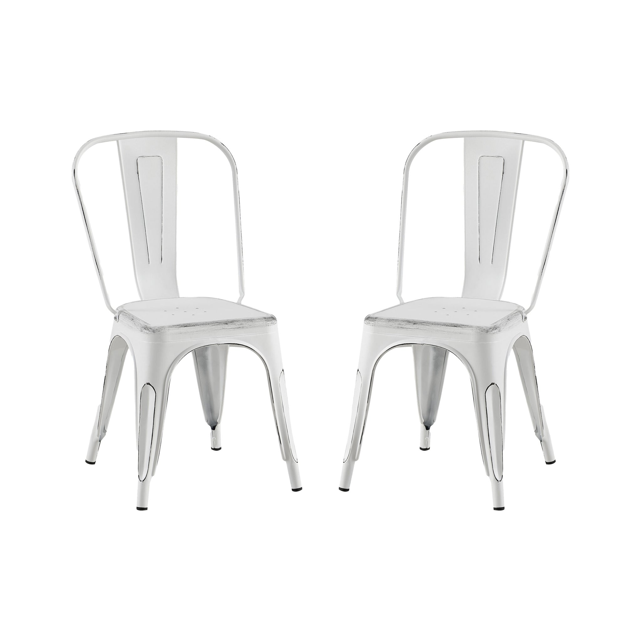 2Pc Modern Sanded Matte White Finish Metal Dining Room Kitchen Bar Chairs Contemporary Aesthetic 18 Inch Seat Height Standard Dining Matte White Dining Room Wipe Clean Square