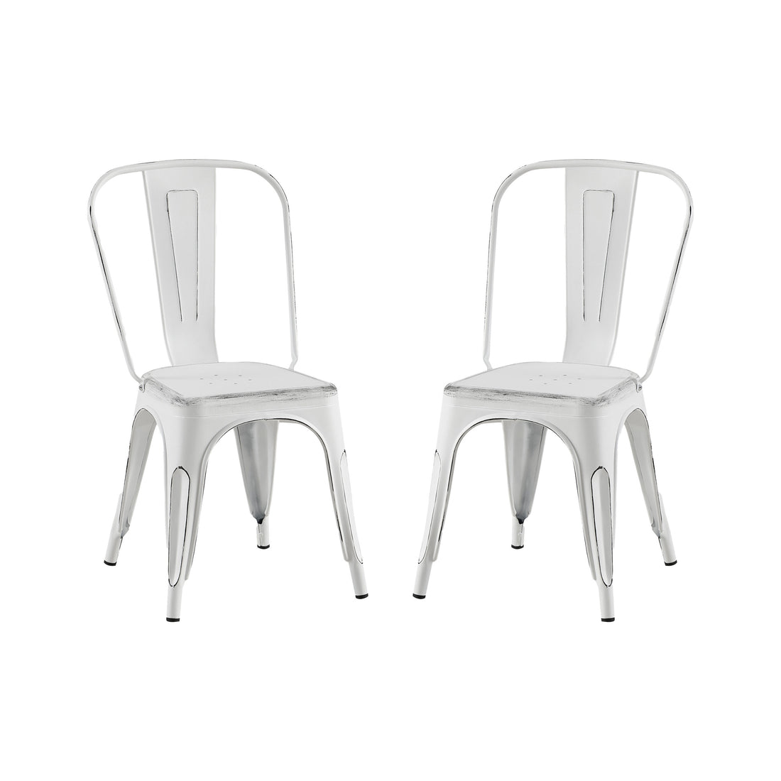 2Pc Modern Sanded Matte White Finish Metal Dining Room Kitchen Bar Chairs Contemporary Aesthetic 18 Inch Seat Height Standard Dining Matte White Dining Room Wipe Clean Square