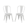 2Pc Modern Sanded Matte White Finish Metal Dining Room Kitchen Bar Chairs Contemporary Aesthetic 18 Inch Seat Height Standard Dining Matte White Dining Room Wipe Clean Square