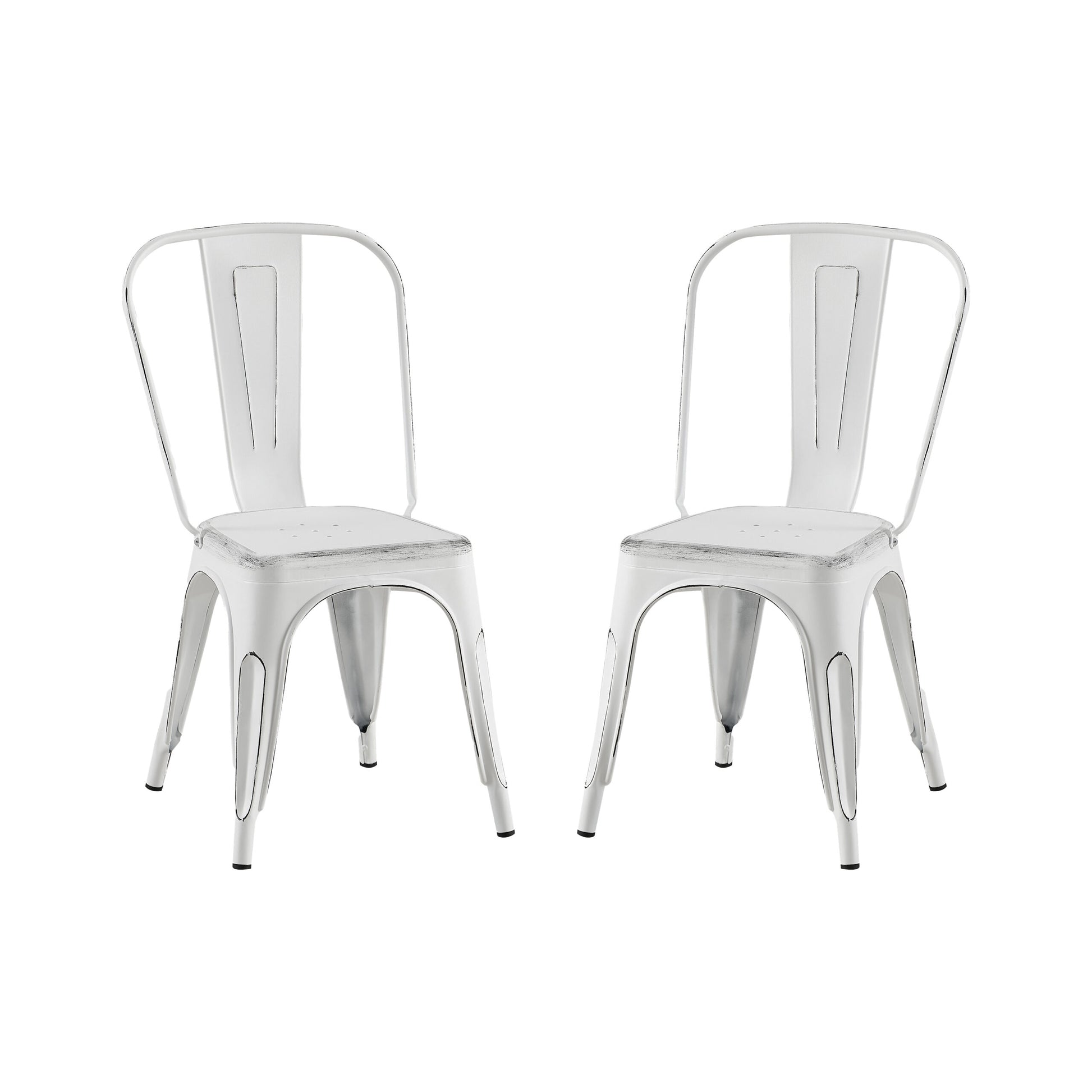 2Pc Modern Sanded Matte White Finish Metal Dining Room Kitchen Bar Chairs Contemporary Aesthetic 18 Inch Seat Height Standard Dining Matte White Dining Room Wipe Clean Square