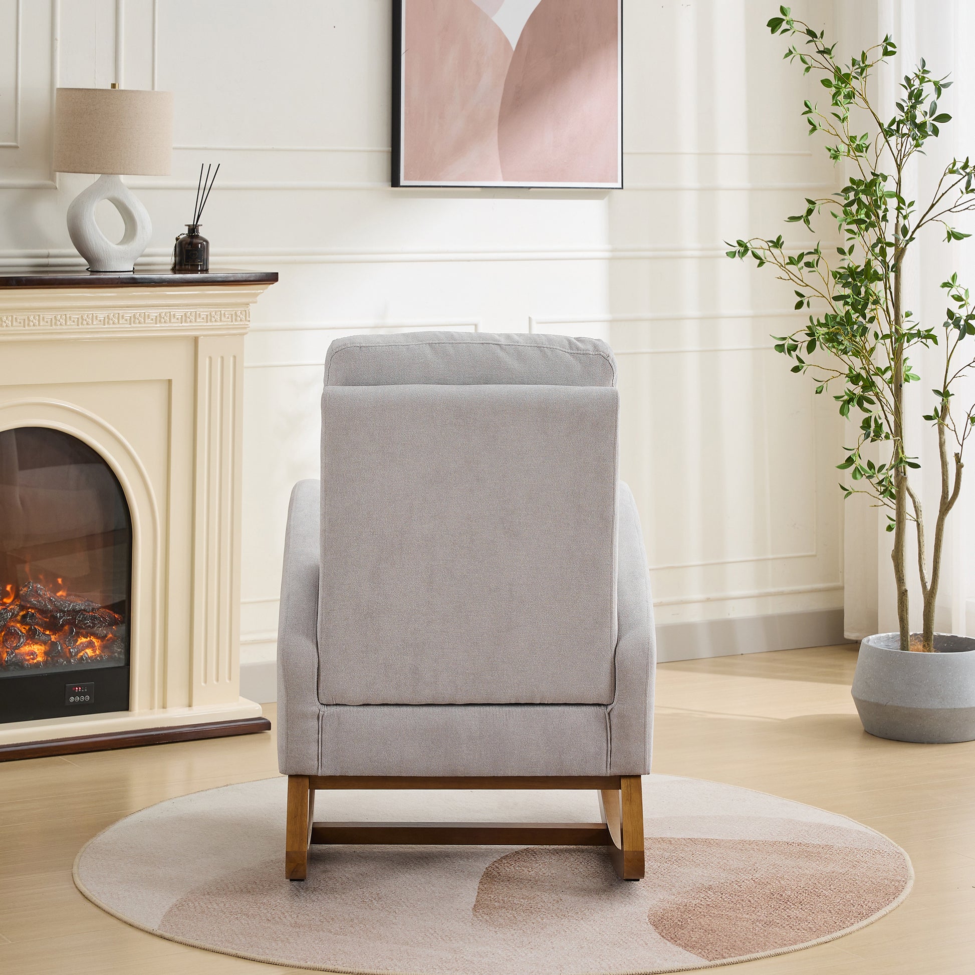 27.2"W Rocking Chair For Nursery, Polyester Glider Chair With High Back And Side Pocket, Rocking Accent Armchair With Rubber Wood Legs For Living Room Bedroom.Light Gray Light Gray Polyester