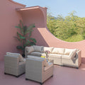 8 Piece Patio Furniture Set, All Weather Boho Outdoor Conversation Set Sectional Sofa With Water Resistant Grey Thick Cushions Light Khaki Beige Metal