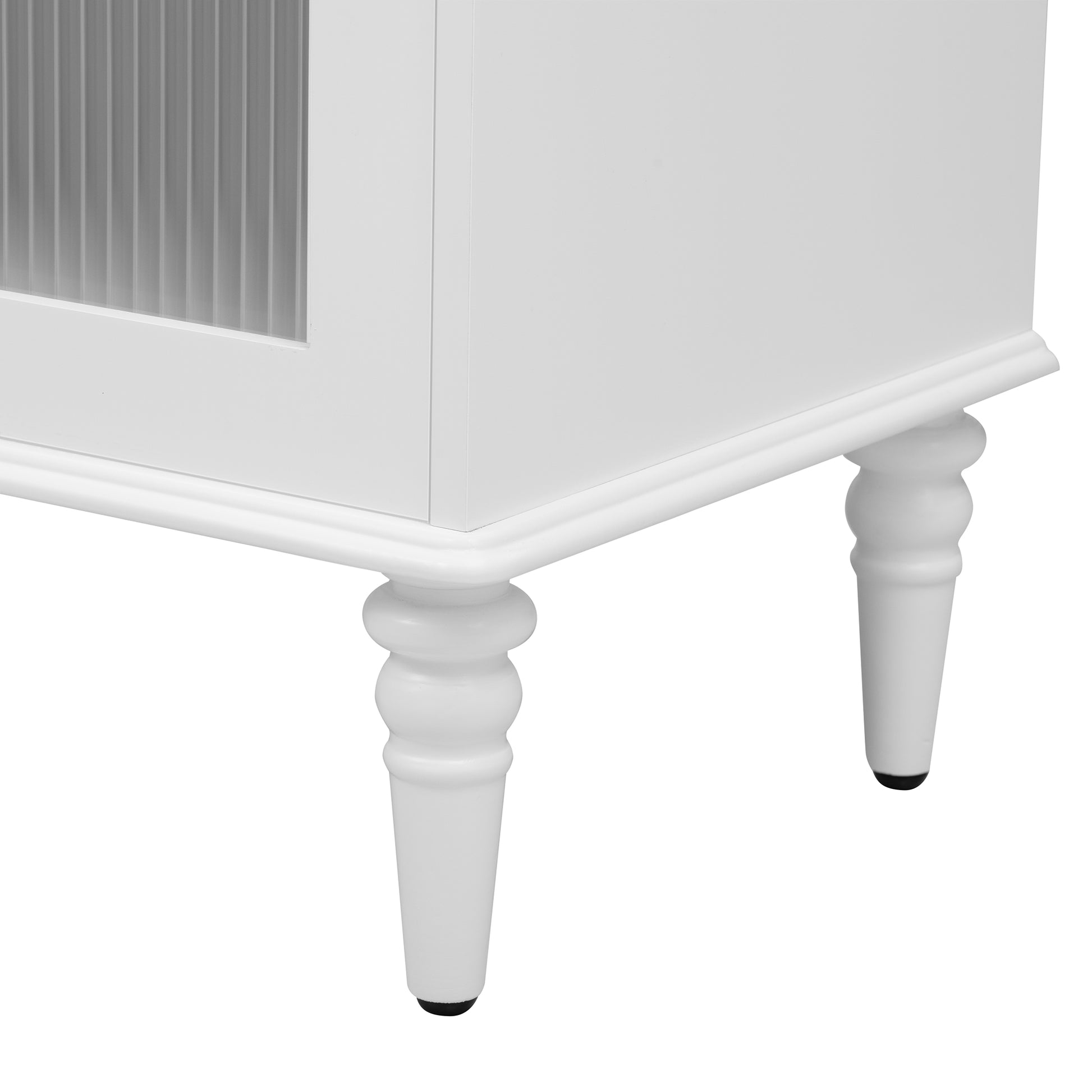 68.9'' Retro Tv Stand For Tvs Up To 75 Inches, Entertainment Center Media Console With Fluted Glass Doors And Five Solid Wood Legs For Living Room White 70 79 Inches Mdf