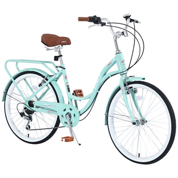 7 Speed, Steel Frame, Multiple Colors 24 Inch Ladies Bicycle Cycling Green Garden & Outdoor Steel