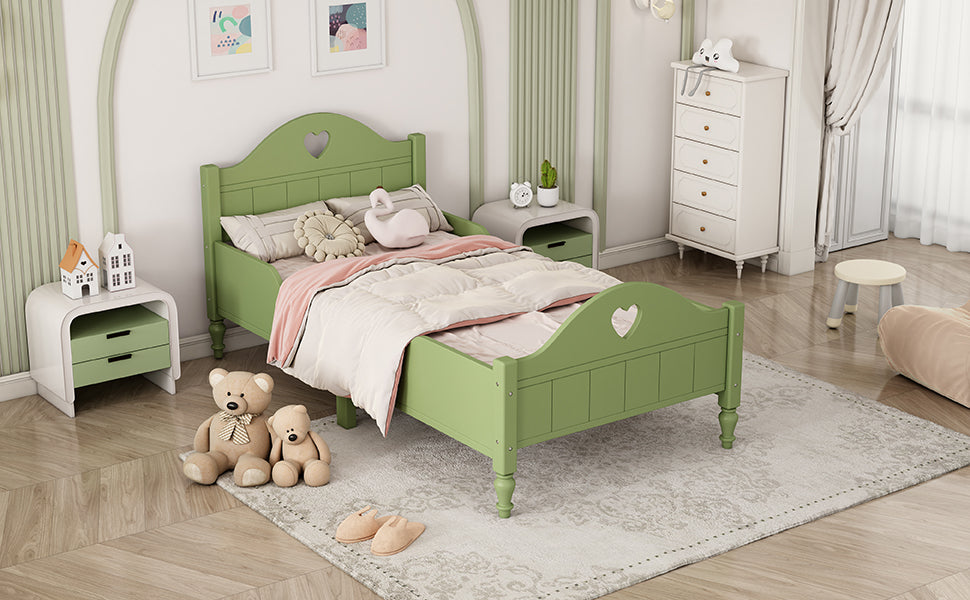 Girl'S Beautiful Princess Bed Macaron Twin Size Toddler Bed With Side Safety Rails And Headboard And Footboard, Oliver Green Olive Green Solid Wood Mdf