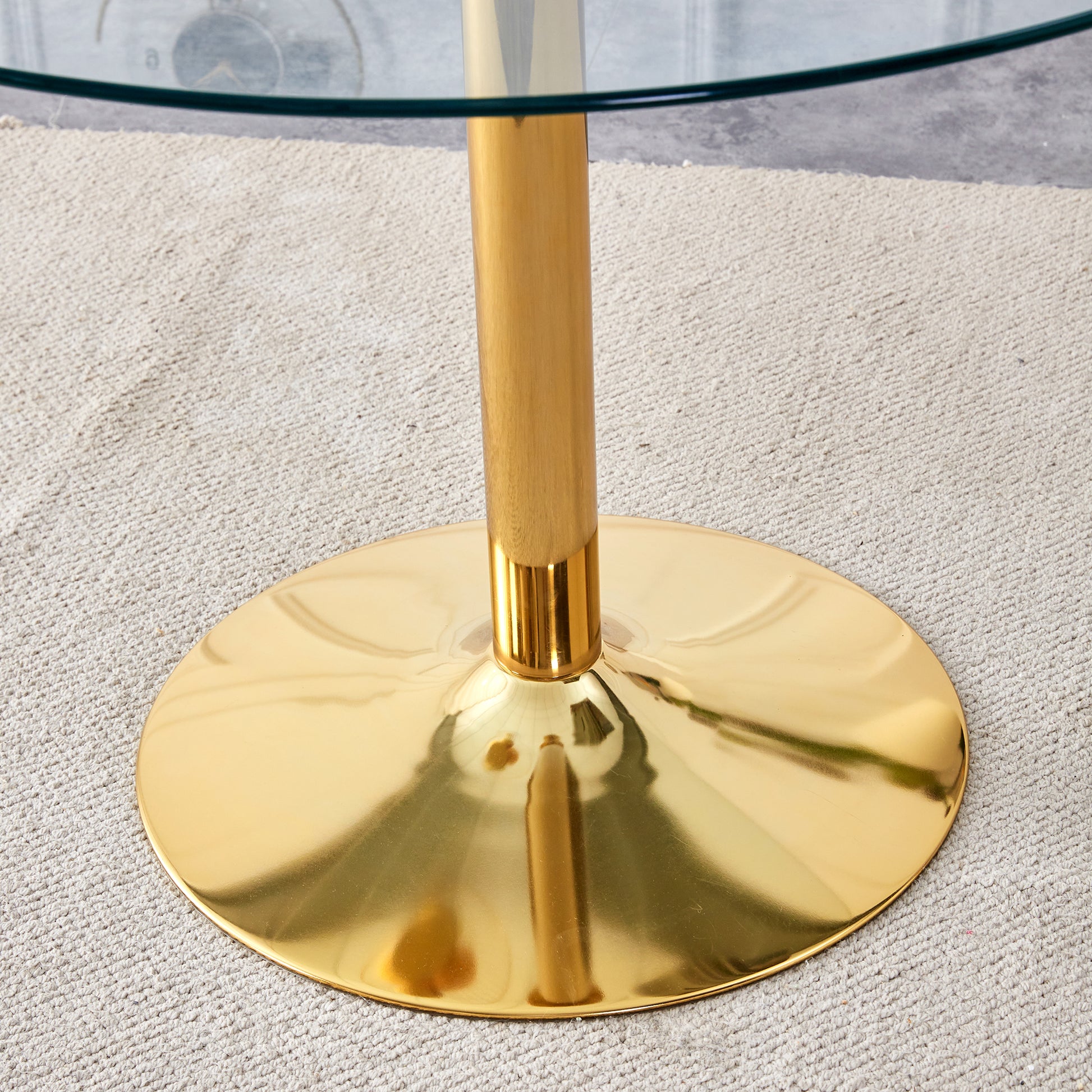 A 39.7 Inch Diameter Glass Top And A Modern, Minimalist Round Dining Table With Gold Metal Legs. Ideal For Dining Rooms, Living Rooms And Meeting Rooms. Model: Dt 1166 Gold Glass Metal