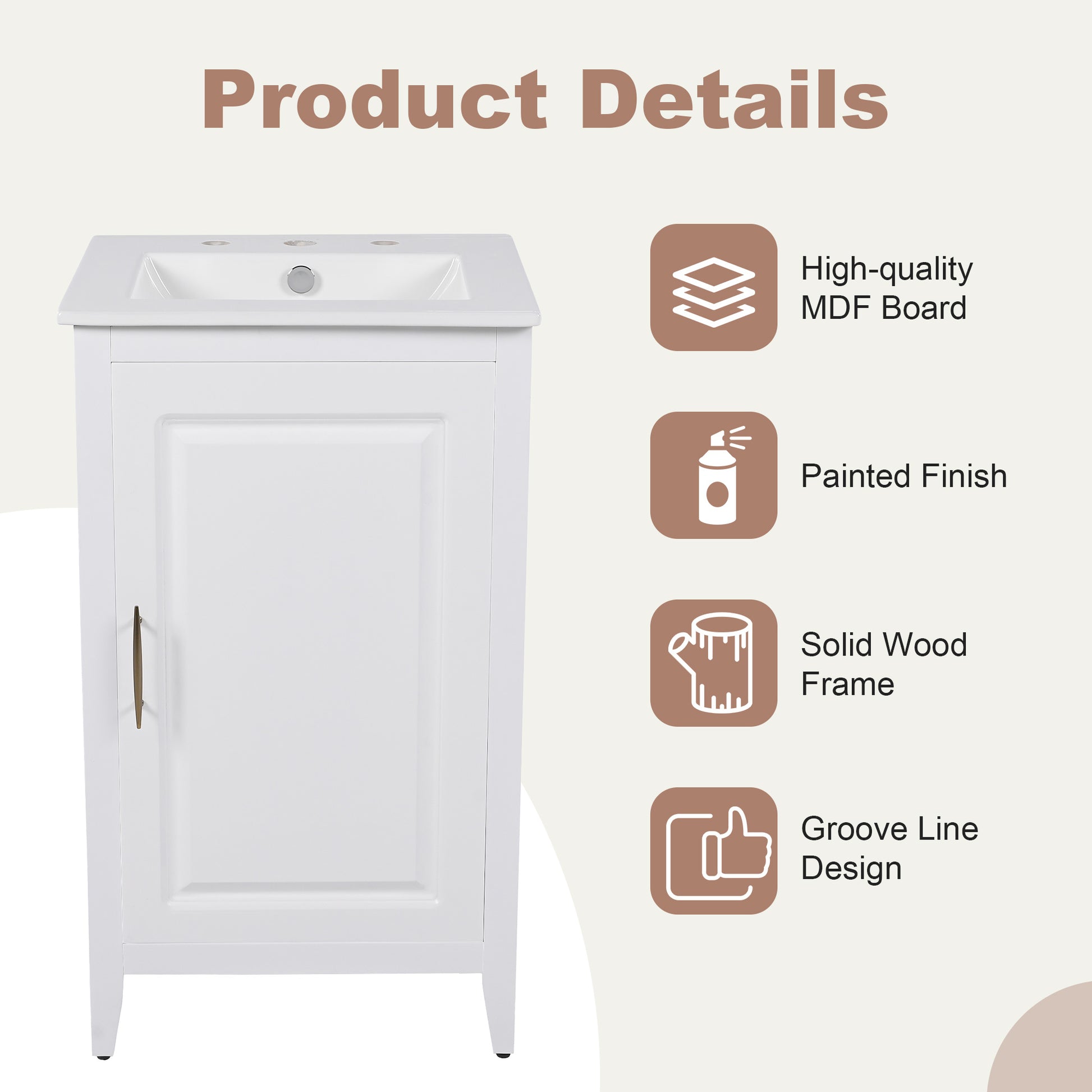 20.3" Bathroom Vanity With Sink, Functional Drawer, Door Shelf, Soft Closing Door, White White Acacia Wood,Ceramic Mdf