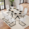 1 Table And 8 Chairs Set.A Rectangular Dining Table With A 0.39 Inch Imitation Marble Tabletop And Black Metal Legs.Paired With 8 Chairs With Pu Leather Seat Cushion And Black Metal Legs.F 1538,C 001 White Black Glass Metal
