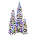 8Ft, 6Ft, 4Ft Pre Lit Pencil Christmas Trees, 3 Set Slim Artificial Christmas Tree With Snow Flocking, Xmas Holiday Decoration Tree, 1455 Branch Tips, 520 Led Lights, 11 Lighting Modes White Green Pvc