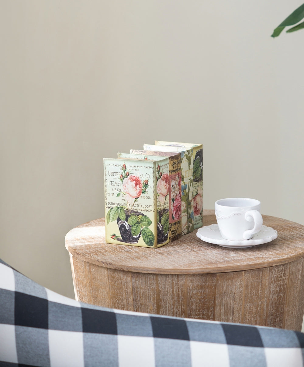 Set Of 4 Book Boxes With Birds, Flowers, And Handwriting Design, 5.5X4X2" Multi Mdf