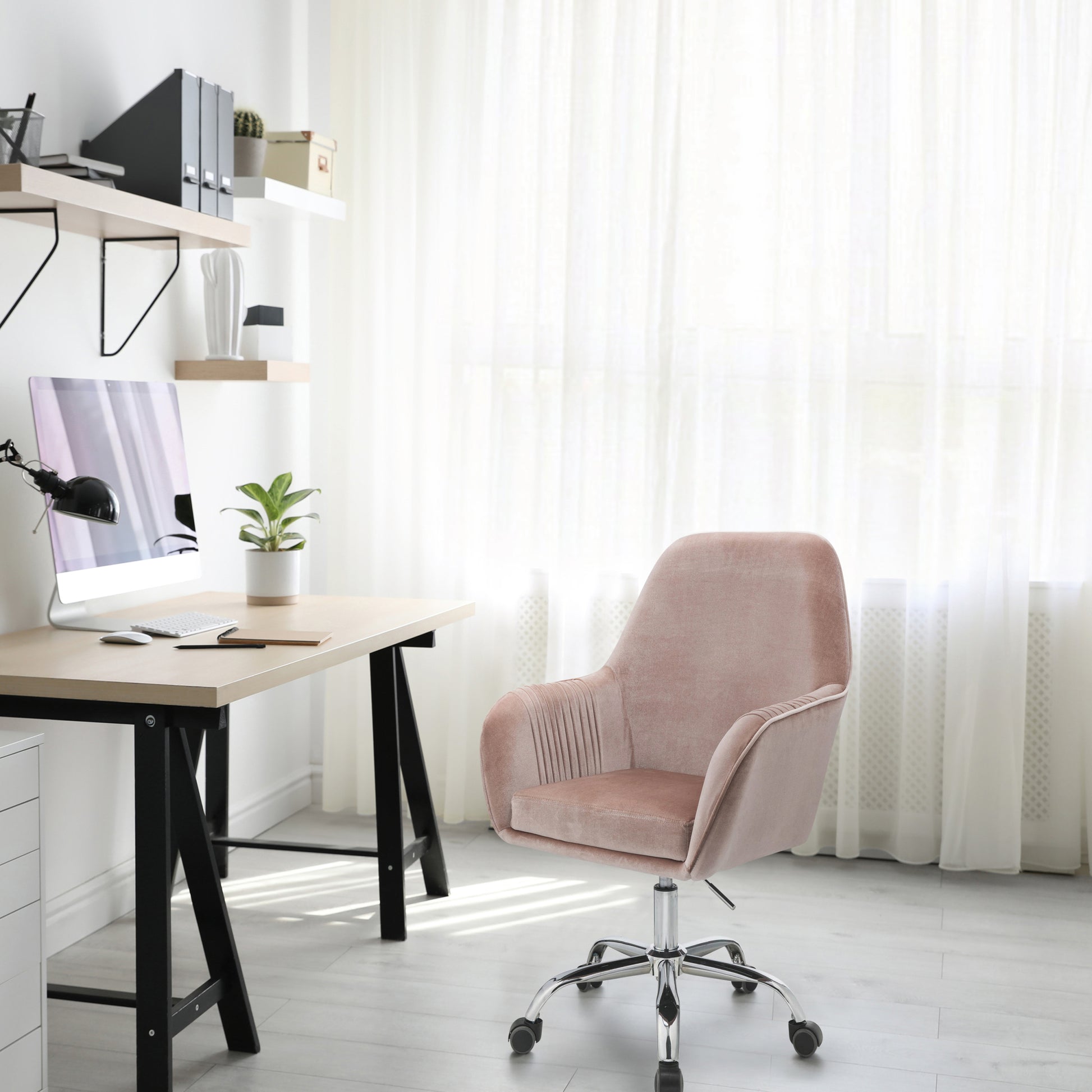 Peach And Chrome Swivel Office Chair Solid Pink Silver Foam Rectangular Office Chairs Solid Back Swivel Velvet