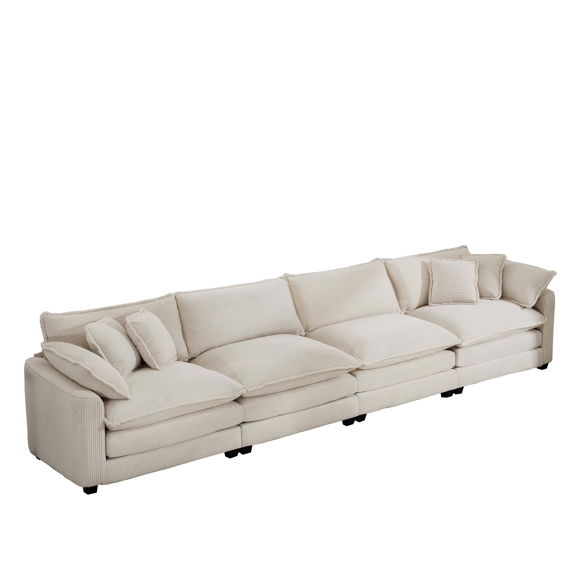 Modern Upholstered 4 Seater Fabric Sofa With Comfortable Back Cushions, Seat Cushions And Pillows, Light Beige Corduroy Sofa Beige Corduroy 4 Seat