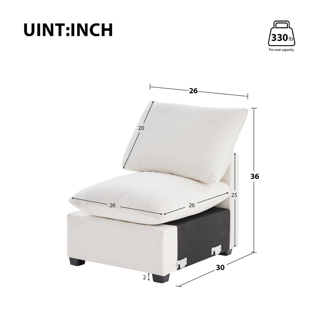 30*26" Single Seat Module For Modular Sectional Sofa,Deep Seat,Chenille,2 Colors White Chenille 1 Seat