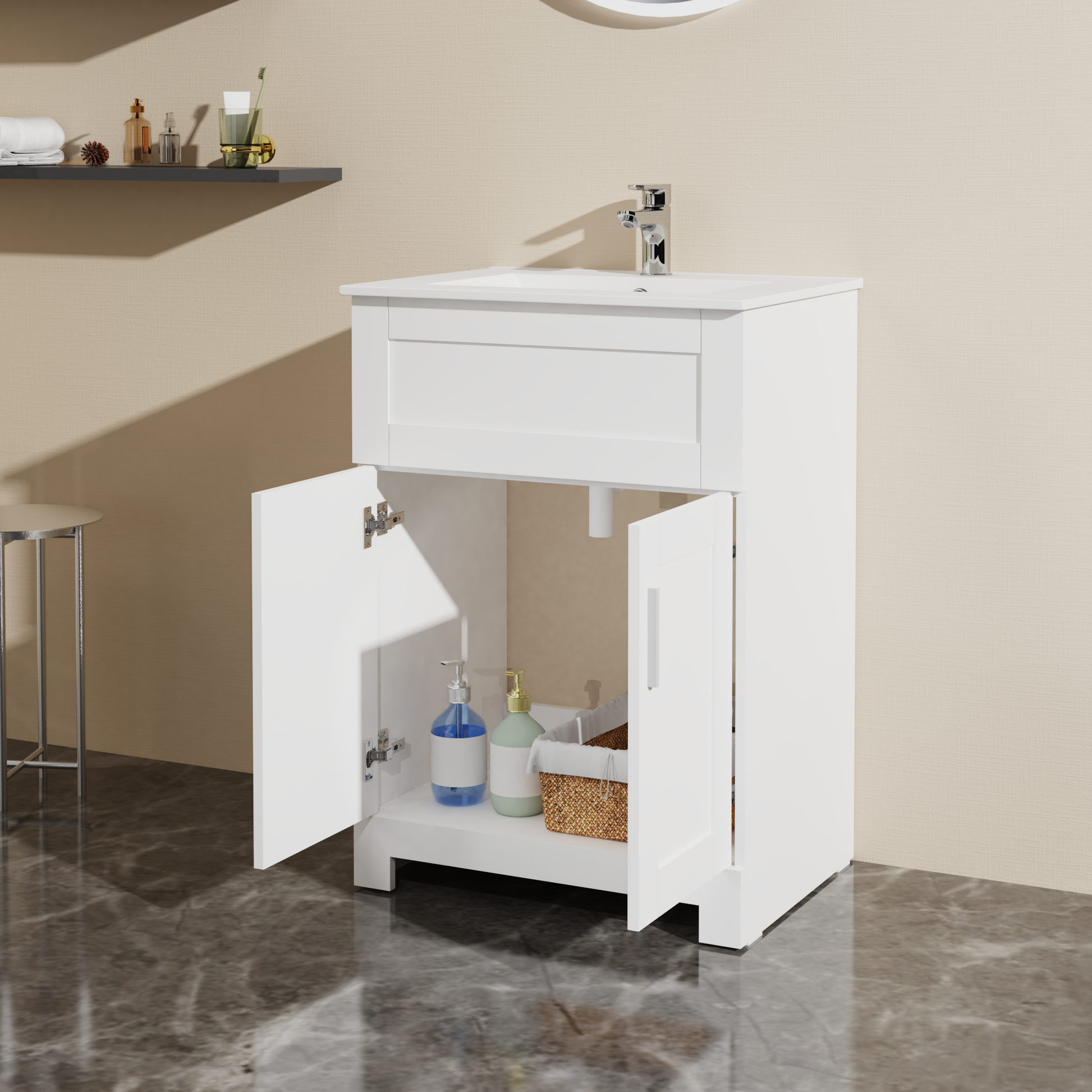 Goodyo 24" Sink Bathroom Vanity Laundry Cabinet Combo, White White Freestanding Mdf Mdf