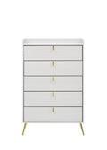 White 5 Drawer Chest With Pull Handles White Bedroom Contemporary Wood Metal