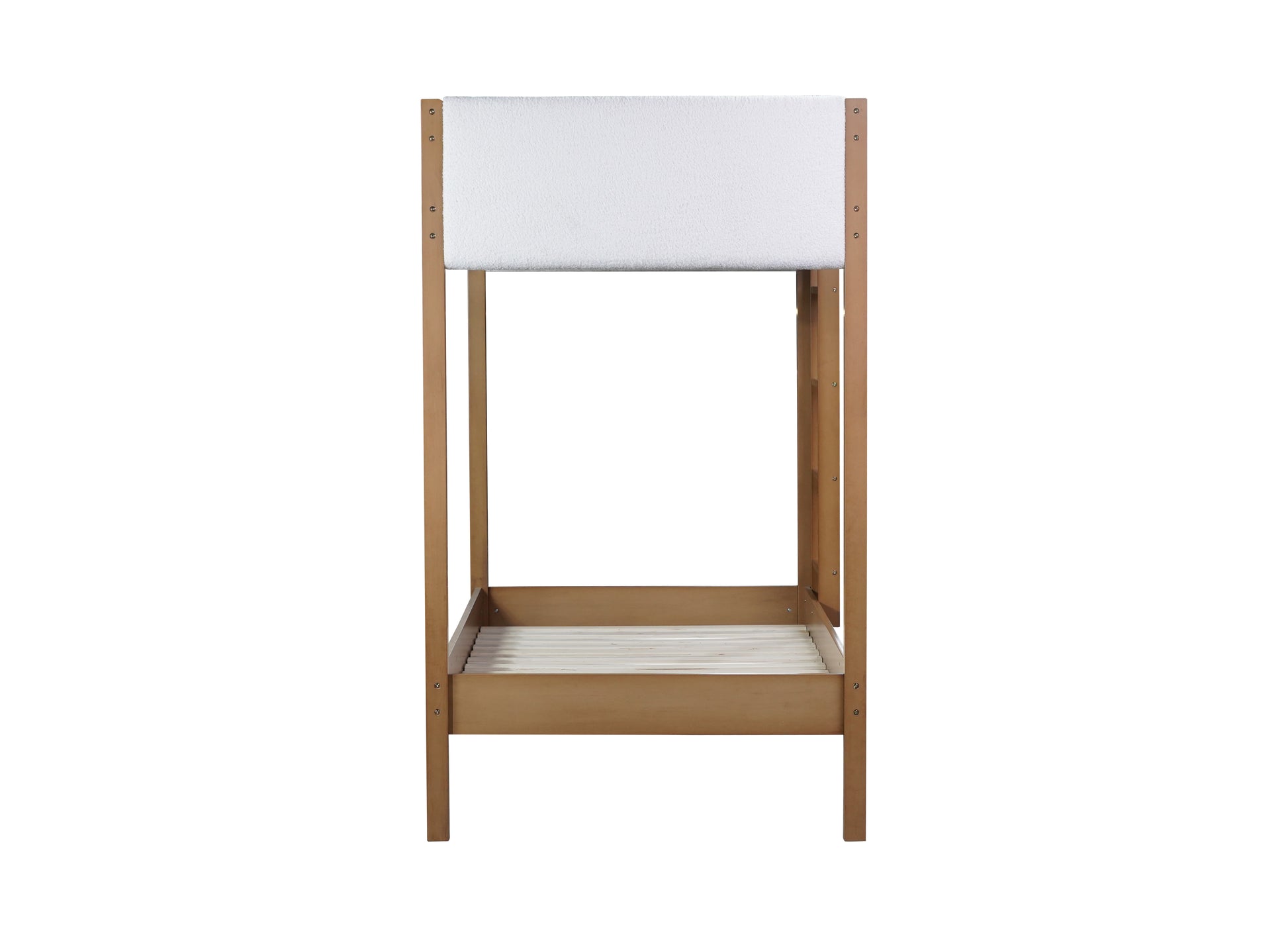 Twin Over Twin Bunk Bed, Upholstered Bunk Bed Frame With Ladder, Safety Guardrails,Rubber Wooden,Teddy Fleece Fabric Headboard Footboard ,Natural Twin Natural Rubber Wood