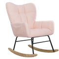 Teddy Fabric Rocking Chair, Modern Rocking Accent Chair For Nursery, Living Room, Bedroom, Pink Metal Pink Bedroom Foam Wipe Clean Modern Rocking Chairs Foam Wood Metal