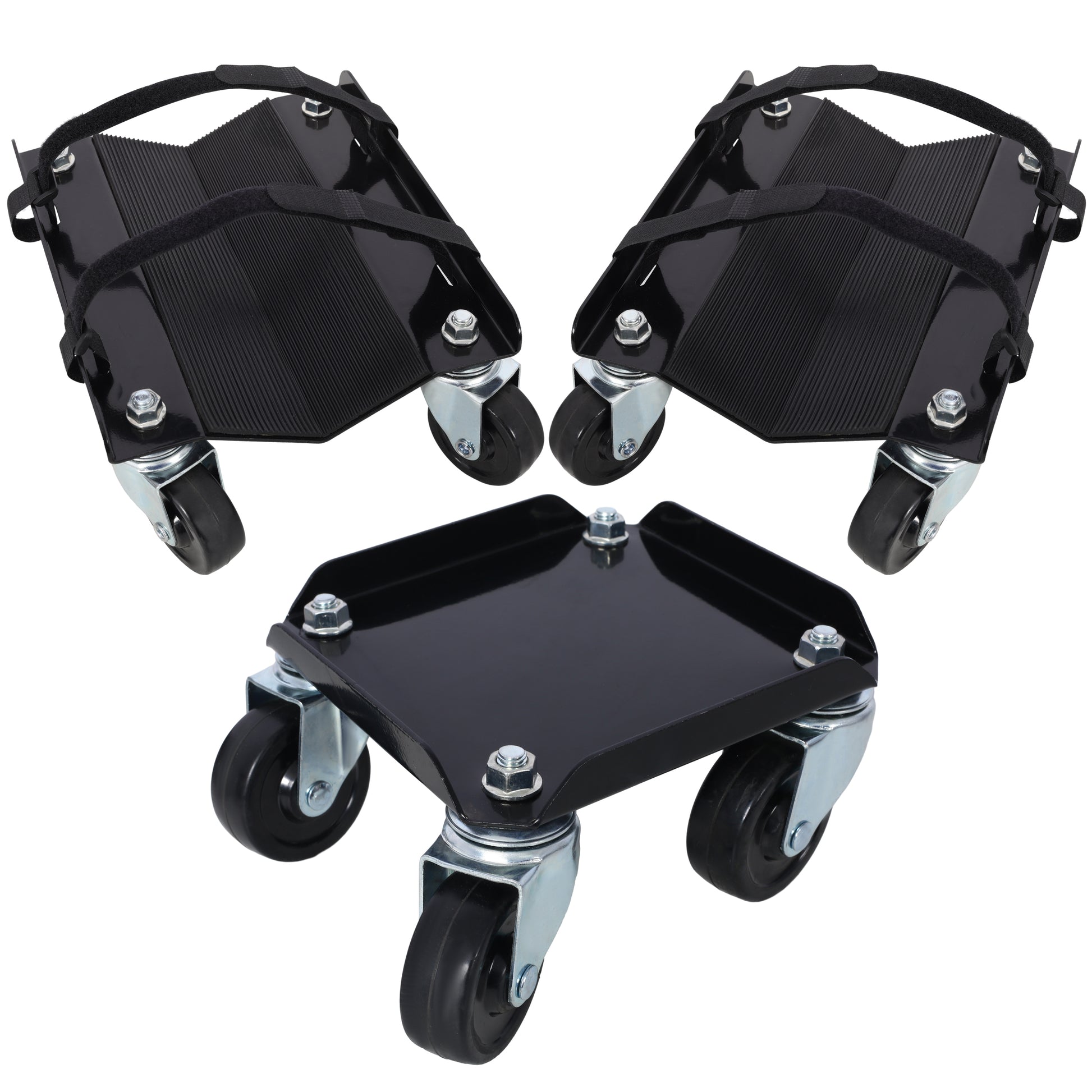 Snowmobile Dolly Heavy Duty Carries Up To 1500Lbs V Slide With 2.5" Swivel Casters Rubber Pad Protecting Skis And 2 Pairs Of Heavy Duty Straps Firmly Attaching On Skis,Black Color Black Steel