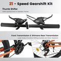 A26336 26 Inch Aluminum Frame Shock Fork Plus Shock Absorber 21 Speed Unisex Mountain Bike Black Orange Steel
