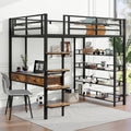 Full Size Metal Loft Bed With Desk And Shelves, Black Expected Arrival Time: 9.18 Box Spring Not Required Full Black Metal Solid Wood Mdf