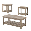 3 Piece Rectangular Coffee And Square End Table Set, Slatted, Gray Beige Gray Mdf