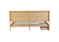 King Size Bed With Rattan Headboard, Two Storage Drawers, Rubber Wood Bed With Enhanced Support Salts And Feet,White Oak King White Oak Rubber Wood