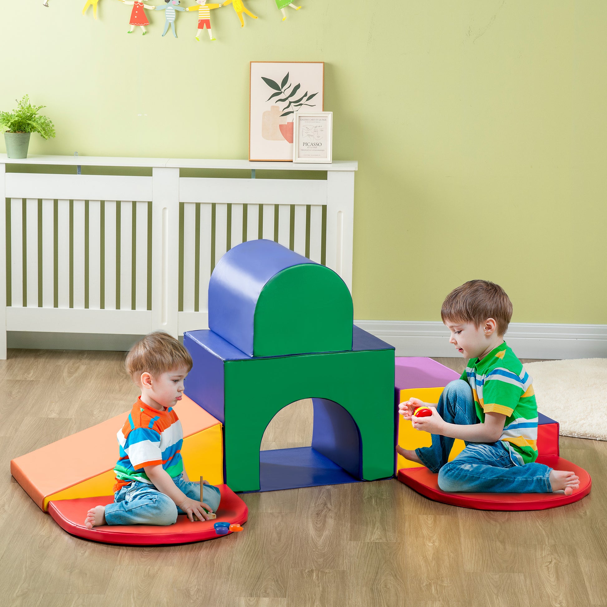 Qaba 7 Piece Baby Soft Play Equipment, Toddler Climber For Creativity And Shape Discovery, With Easy To Clean Surface, Climbing Toy For Toddlers, Multicolored Multicolor Pu