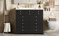 36'' Bathroom Vanity With Resin Sink Combo, Solid Wood Frame Bathroom Storage Cabinet, Freestanding Vanity Set With 2 Drawers& Soft Closing Doors, Black Black Bathroom Solid Wood Mdf Resin