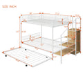 Twin Over Full Metal Bunk Bed With Trundle And Lateral Storage Ladder And Wardrobe, White White Metal