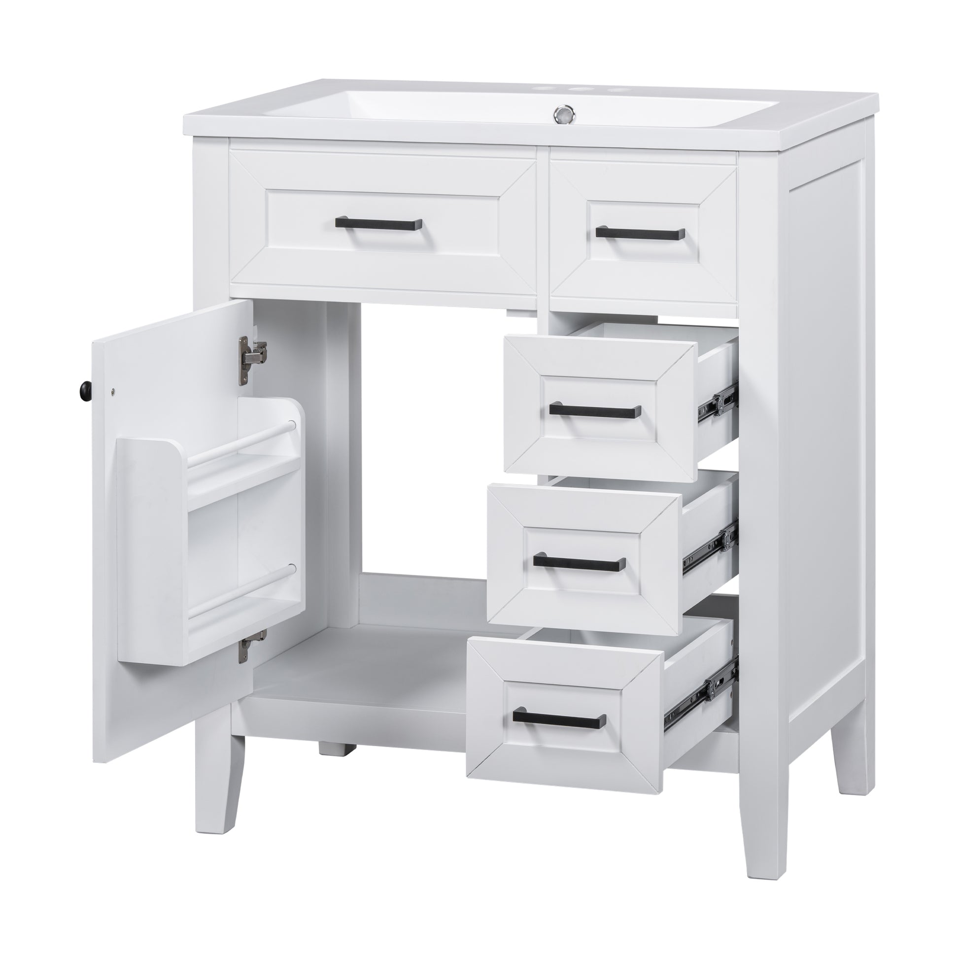 30" Bathroom Vanity With Sink Combo, White Bathroom Cabinet With Drawers, Solid Frame And Mdf Board White Solid Wood Mdf