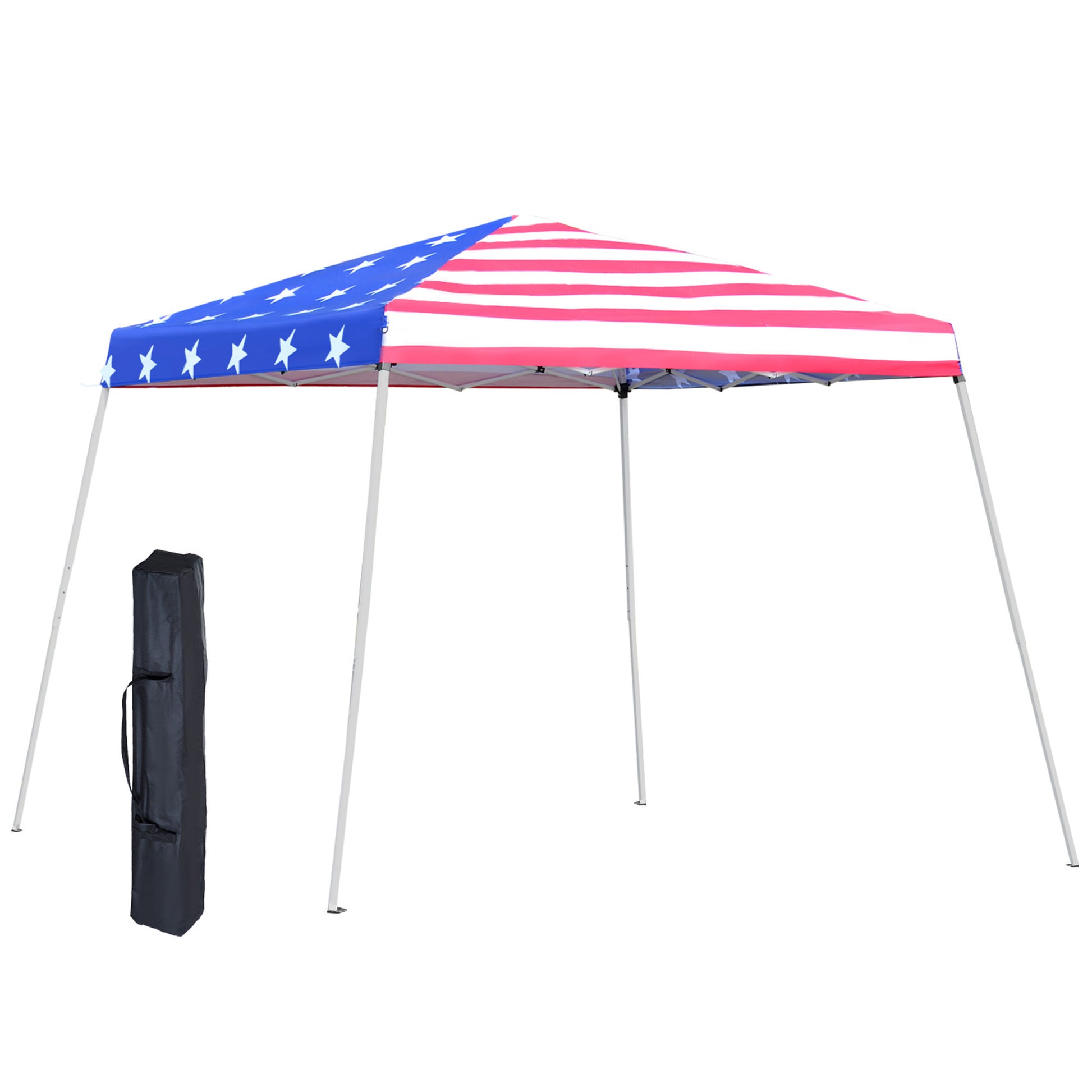 Outsunny Slant Leg Pop Up Canopy Tent With American Flag Roof And Carry Bag, Beach Canopy Instant Sun Shelter, Height Adjustable, 10'X10' Base 8'X8' Top Colorful Steel